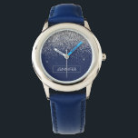 Silver Navy Blue Glitter Girly Monogram Name Watch<br><div class="desc">Silver and Navy Blue Sparkle Glitter Monogram Name Watch. This makes the perfect sweet 16 birthday, wedding, bridal shower, anniversary, baby shower or bachelorette party gift for someone that loves glam luxury and chic styles.</div>
