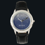 Silver Navy Blue Glitter Girly Monogram Name Watch<br><div class="desc">Silver and Navy Blue Sparkle Glitter Monogram Name Watch. This makes the perfect sweet 16 birthday, wedding, bridal shower, anniversary, baby shower or bachelorette party gift for someone that loves glam luxury and chic styles.</div>