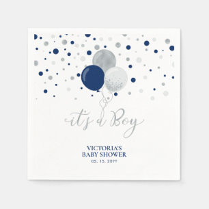 Silver & Navy Blue It's a Boy Baby Shower Napkins