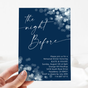 Silver & Navy Blue Rehearsal Dinner Invitation
