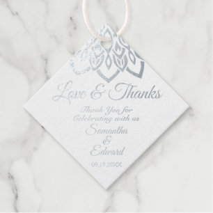 Silver Navy Blue Wedding Foil Favour Tags