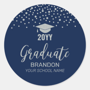 Silver Navy Confetti 2022 Graduation Party Favour Classic Round Sticker