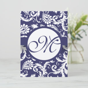 Silver Navy Damask Swirls Wedding Invitation