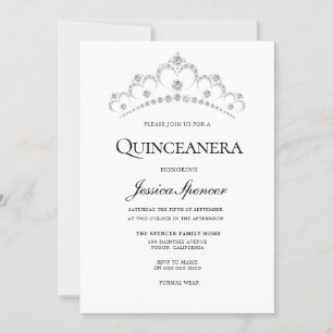 Silver & Navy Diamond Tiara Quinceanera Invite