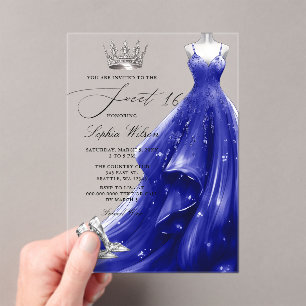 Silver Navy Dress Princess  Sweet 16 Acrylic Invitations