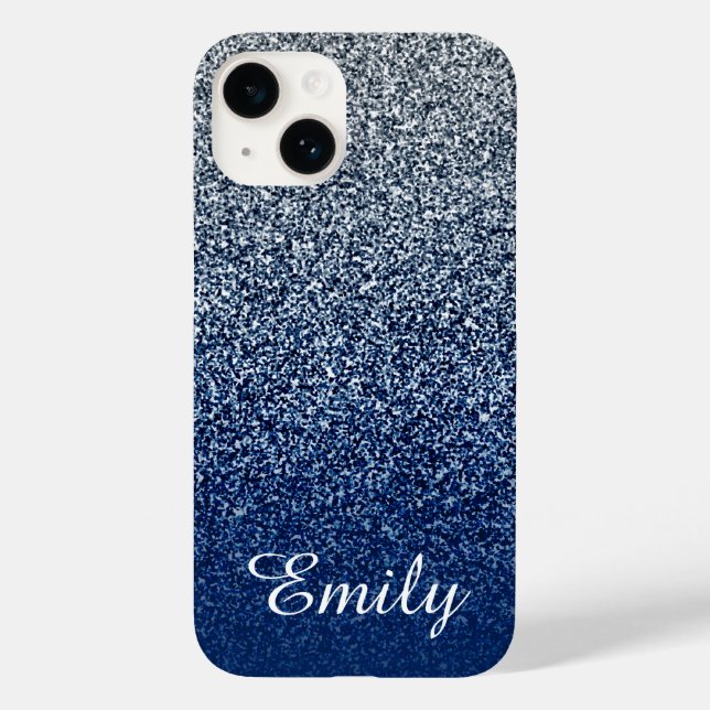 Silver Navy Glitter Ombre Personalised Case-Mate iPhone Case (Back)