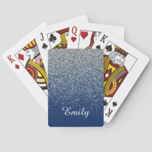 Silver Navy Glitter Ombre Personalised Playing Cards