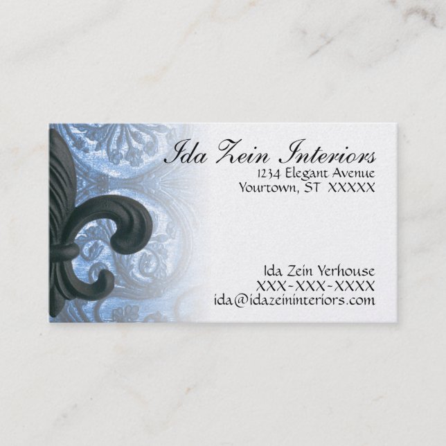 "silver/navy" iron fleur de lis Custom Business Ca Card (Front)