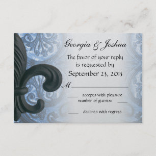 Silver/Navy "iron fleur de lis" RSVP INVITATION