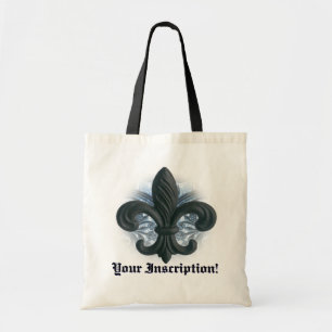 silver/navy "iron fleur de lis" tote bag