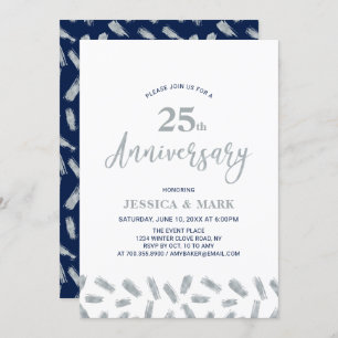 Silver & Navy   Modern 25th Wedding Anniversary Invitation