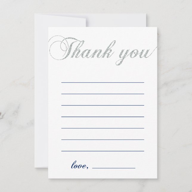 Silver & Navy | Modern Boy Party Thank You Note Card (Front)
