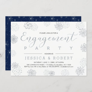 Silver & Navy   Simple Modern Engagement Party Invitation