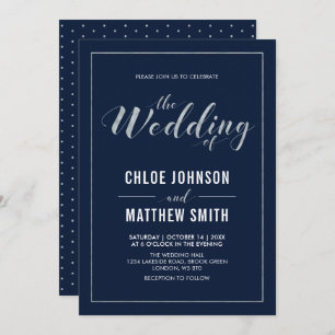 Silver & Navy   Simple Modern Typography Wedding Invitation