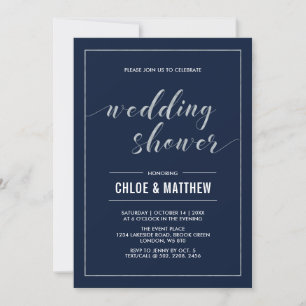 Silver & Navy   Simple Modern Wedding Shower Invitation