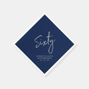 Silver & Navy Sixty Modern 60th Birthday Party Napkin