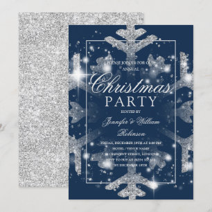 Silver Navy Snowflake Xmas Holiday Party   Invitation