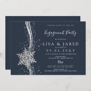 Silver Navy Snowflakes Winter Engagement Party Invitation