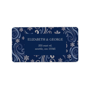 Silver Navy Snowflakes Winter Wedding Label
