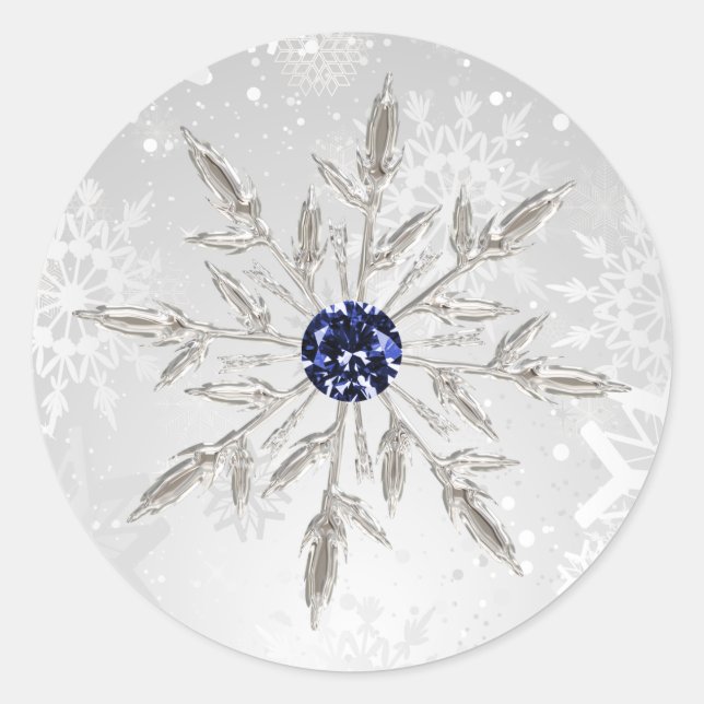 silver navy snowflakes winter wedding stickers (Front)