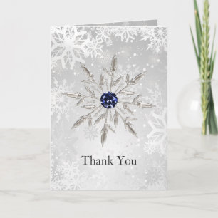silver navy snowflakes winter wedding Thank You Card