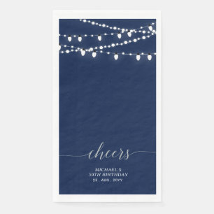 Silver Navy String Light Elegant Lettering Cheers Napkin