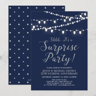 Silver & Navy   Surprise 25th Wedding Anniversary Invitation