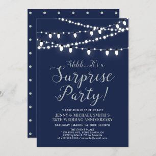 Silver & Navy   Surprise 25th Wedding Anniversary Invitation