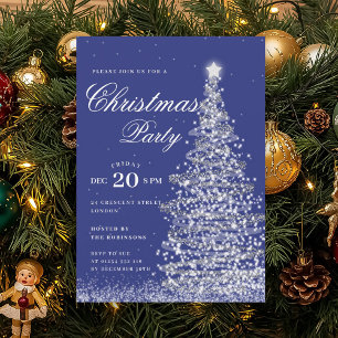 Silver Navy Winter Christmas Tree Holiday Party  Invitation