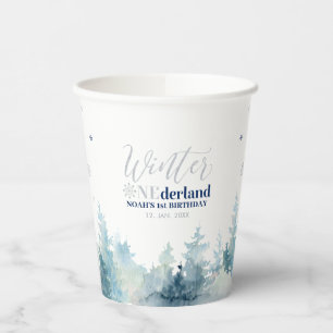 Silver &  Navy Winter Onderland 1st Birthday Party Paper Cups