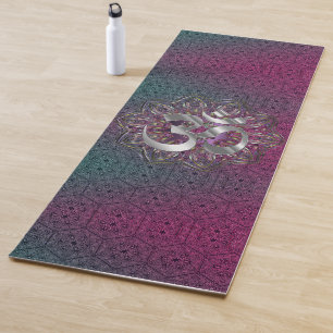 Silver OM Hexagonal Mandala  Yoga Mat