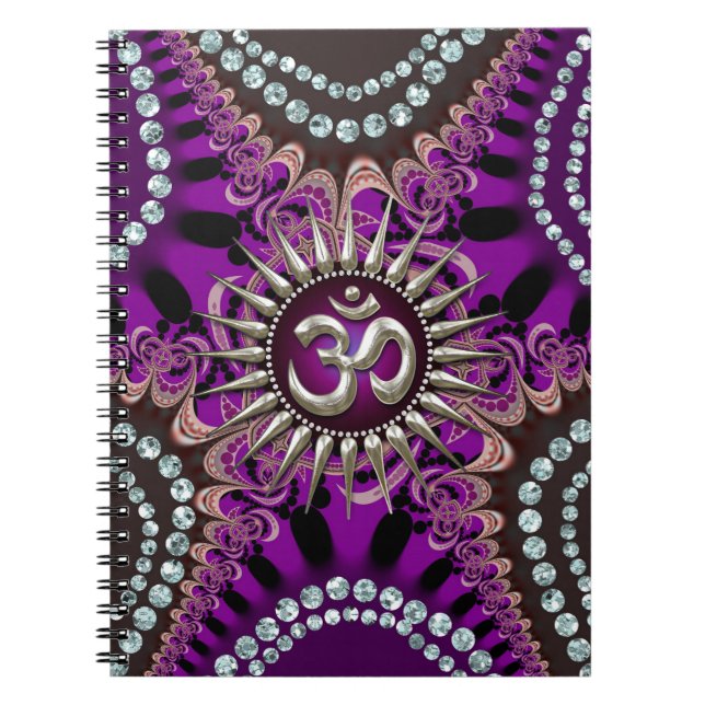 Silver Om Purple Eastern Sparkle Notebook (Front)