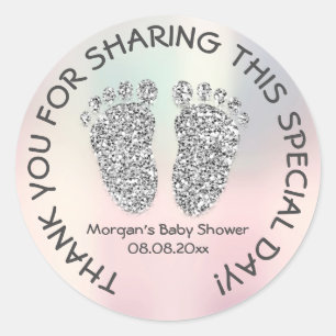 Silver Ombre Glitter Feet Baby Shower Favour Thank Classic Round Sticker