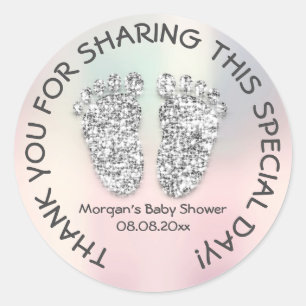 Silver Ombre Glitter Feet Baby Shower Favour Thank Classic Round Sticker