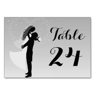 Silver Ombre Silhouette Bride And Groom Table Card