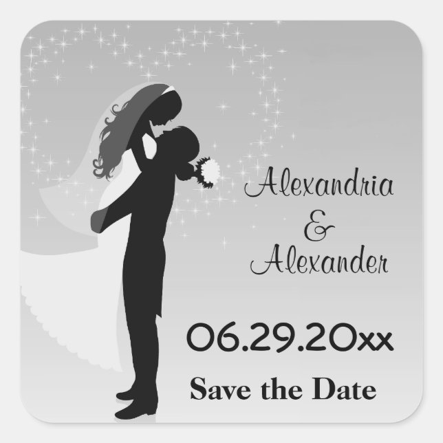 Silver Ombre Silhouette Save The Date Sticker (Front)