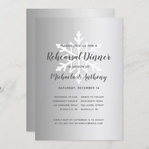 Silver Ombre Snowflake Winter Rehearsal Dinner Invitation