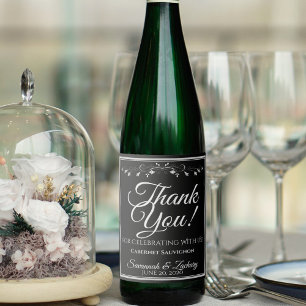 Silver on Black Wedding Wine Bottle Tag Thank You Label
