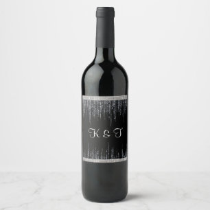 Silver on Black Wedding  Wine Label