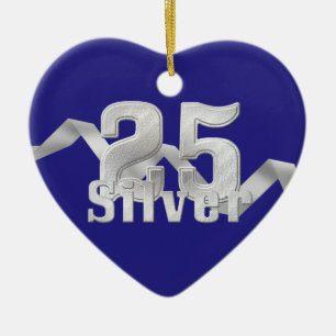 Silver on Blue 25th Anniversary Ceramic Ornament