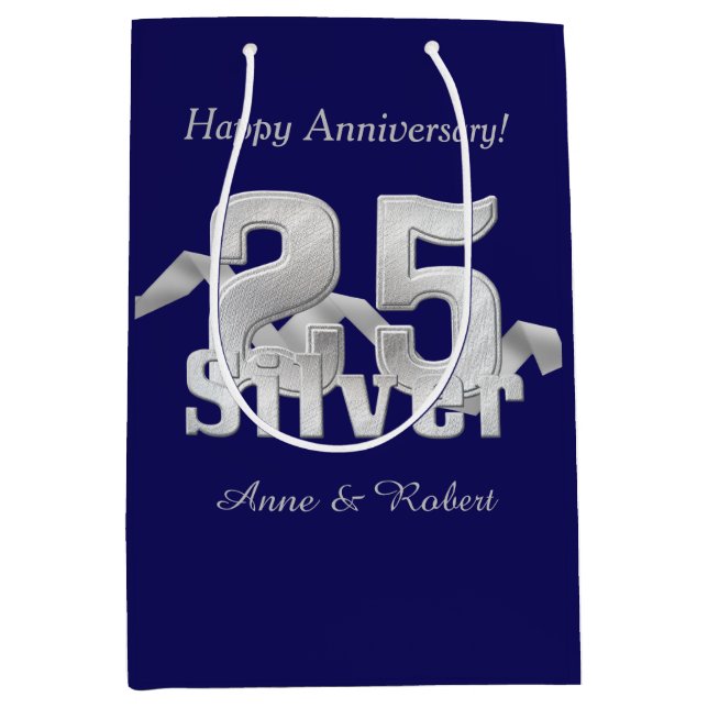 Silver on Blue 25th Anniversary Medium Gift Bag (Front)