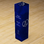Silver on Blue Personalised Anniversary Wine Gift Box<br><div class="desc">A dramatic deep royal blue gradient background is the setting for this pretty silver wedding anniversary celebration wine gift box. A large heart with a wedding ring attached to the top, and the stylised silver text 25 Silver Anniversary decorate the front and back, with three fields for your customised text...</div>