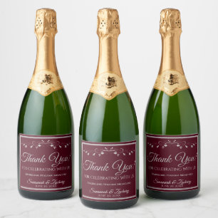 Silver on Burgundy Wedding Thank You Sparkling Wine Label