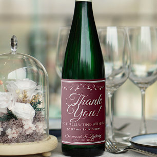 Silver on Burgundy Wedding Thank You Wine Label