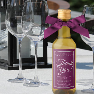 Silver on Cassis Purple Wedding Thank You Mini Wine Label