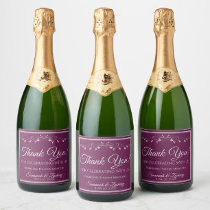 Silver on Magenta Plum Wedding Thank You Sparkling Wine Label