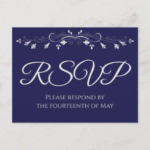 Silver on Navy Blue Elegant Wedding RSVP Postcard