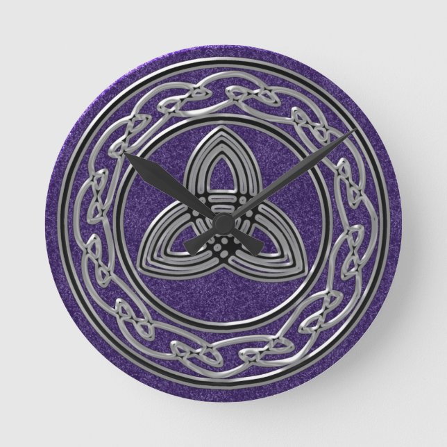 Silver on Purple Celtic Wheel and Trinity Clock (Front)