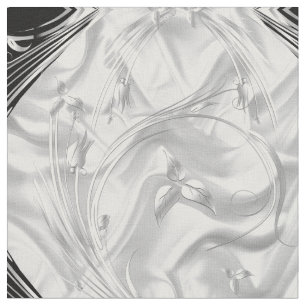 Silver or Abstract flowers on Black - Silk & Art  Fabric