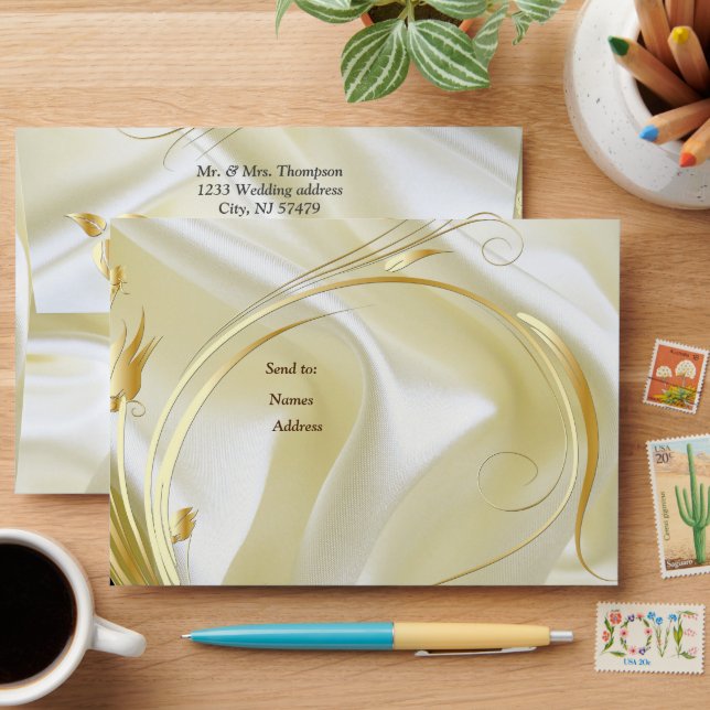 Silver or Gold Abstract flowers on - Silk & Art Envelope (Desk)